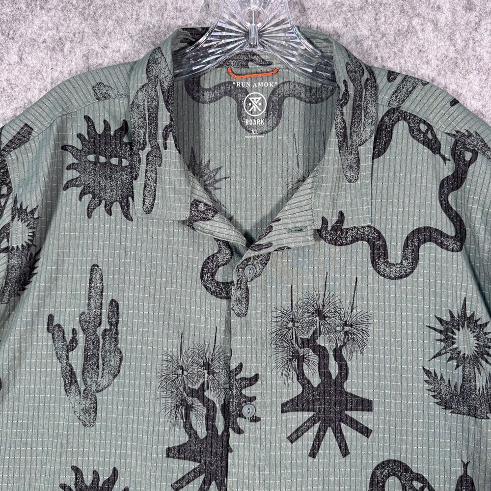 Roark Bless Up Trail Shirt Mens XL Green Run Amok Desert Snake Perforated